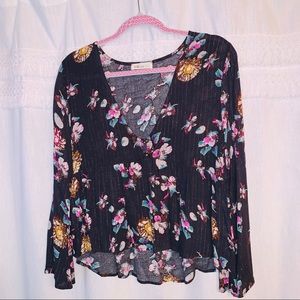 NEVER WORN Floral black v-neck top